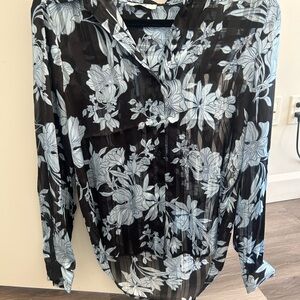 Suzy Shier Black and Blue Floral Blouse